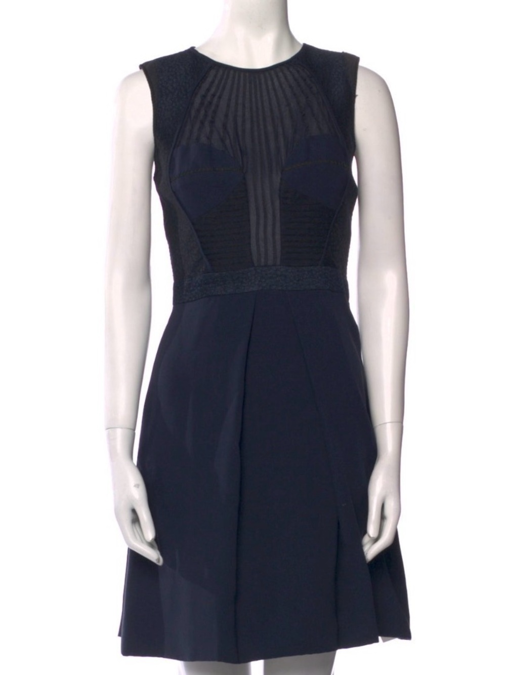 J. Mendel Navy Sleeveless Mesh Yoke A-Line Dress